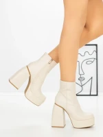 Botine cu Toc Gros F0902 BEIGE | MIA SHOES